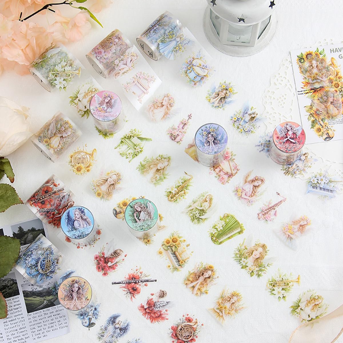 OFIFO Scrapbook Decorative Stickers Gift Set for Journals with 6 Rolls 50mm x 2m PET | Fairy and Angel Themed Decals