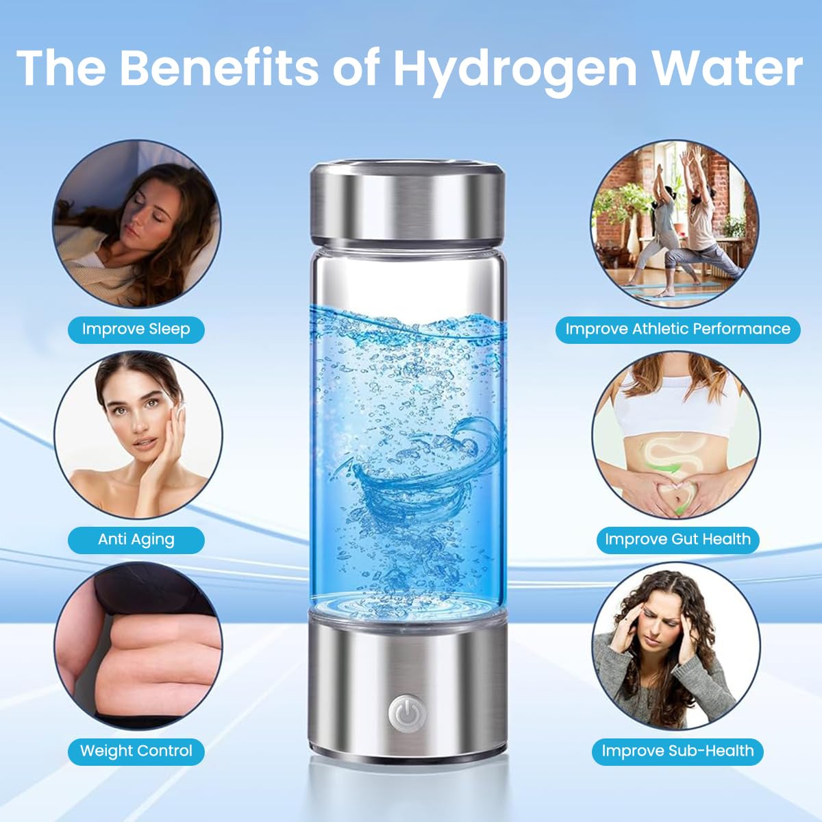 HASTHIP Glass Water Bottle 420ml for Travel with Electrolysis Hydrogen Generator | High Boron Silicon Transparent Design