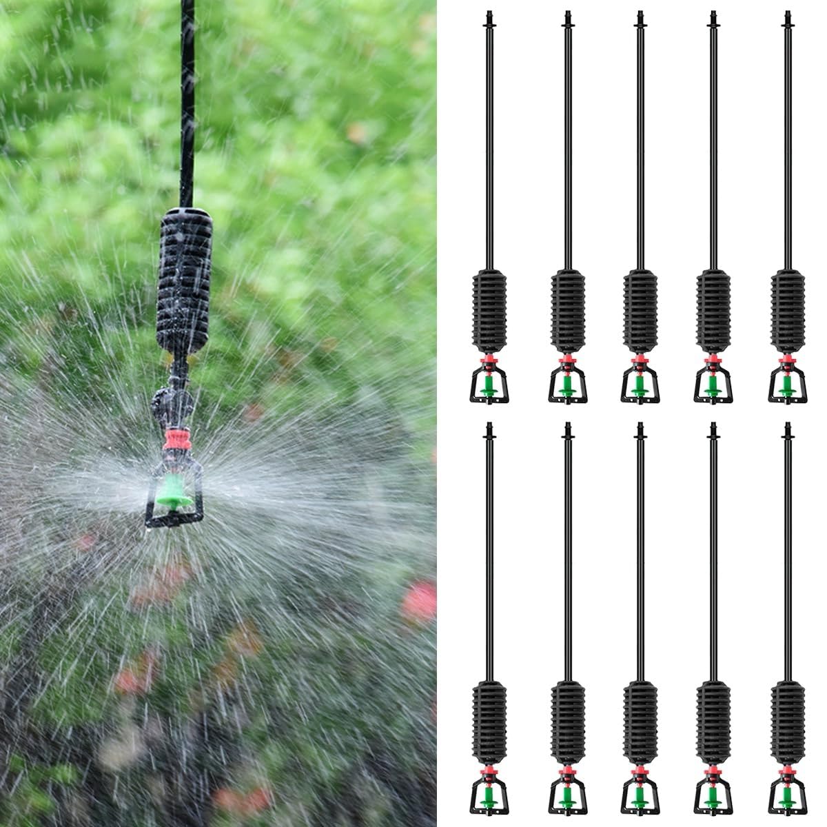 HASTHIP Hanging Drip Irrigation Kit for Gardens and Greenhouses with 60 cm 360° Rotary Sprinklers | 10 Pcs Automatic Watering System
