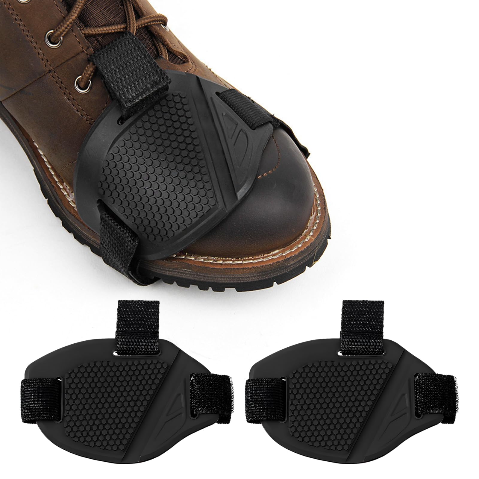 STHIRA® 2Pcs Motorcycle Gear Shift Pedal Pads - Textured Anti-Slip Rubber Cover, Non-Slip Foot Grip Protectors for Motorcycle Shifter, Adjustable Hook and Loop Closure