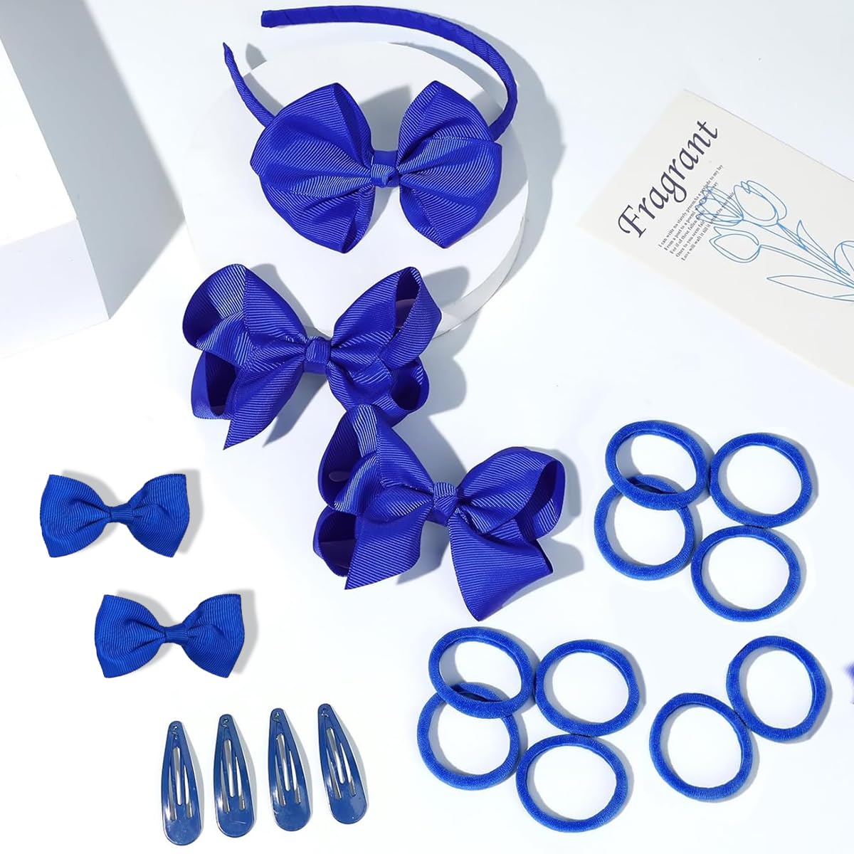 MAYCREATE® Girls Bow Hairband Set of 20pcs, Hair Bows for Kids Girls, Bowknot Hair Clips Rubber Hair Ties Hair Accessories Kit for Toddlers, School Girls - Royal Blue