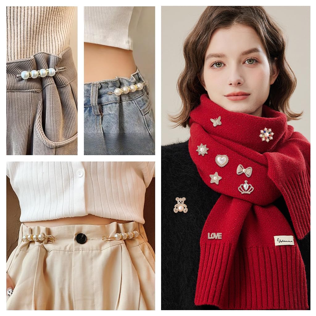 MAYCREATE Pearl Pin Brooches for DIY and Fashion Use featuring 55 pcs with Secure Closure | Alloy and Rhinestone Design