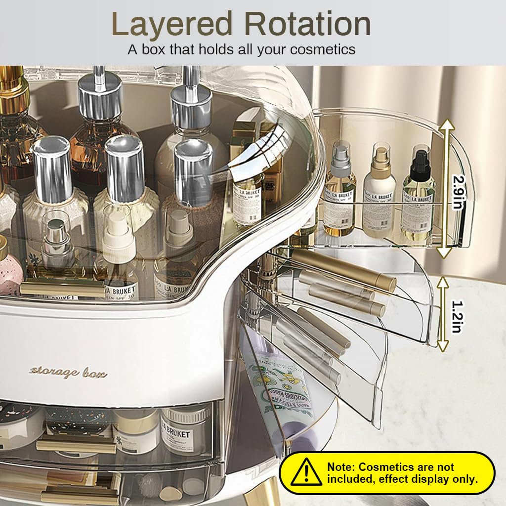 Hannea Makeup Organizer for Dressing Table with 9 Storage Areas and Rotatable Layers | Elegant White ABS Case