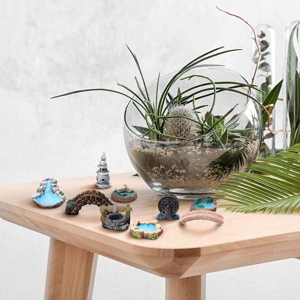 HASTHIP® Miniature Garden Bridge Figurines Resin Lighthouse Water Well Fairy Accessories White 12 Pieces Free Size 24PCS