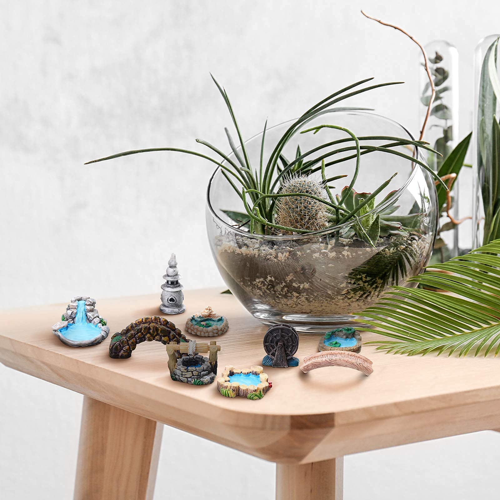 HASTHIP Miniature Garden Bridge Figurines for Fairy Decor with Resin Lighthouse and 12 Pieces Set