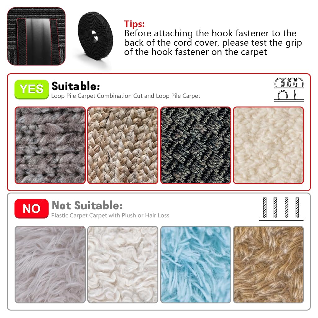 Serplex Floor Cord Cover for Home and Office with Hook and Loop Strip | 8.2 ft PVC Cable Protector