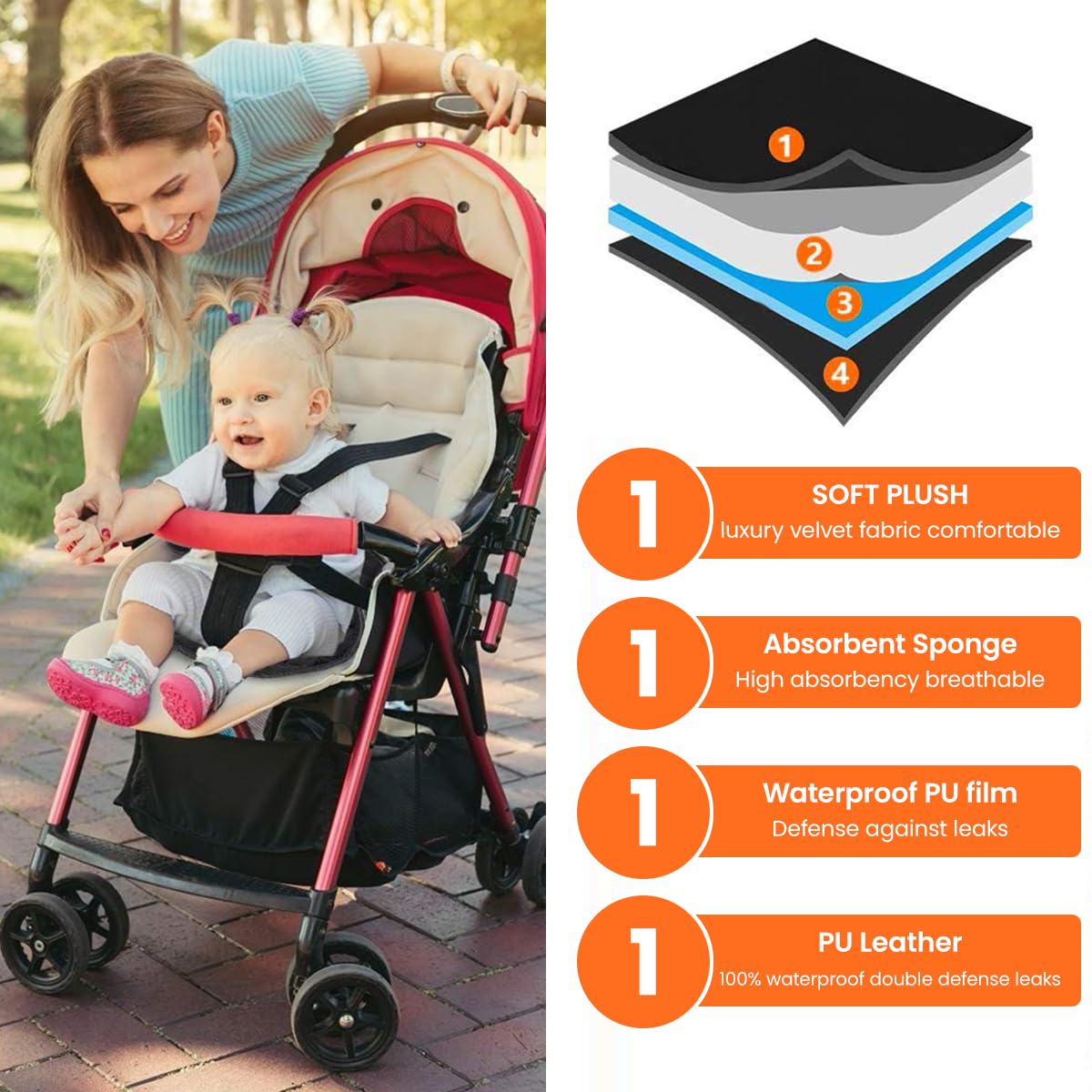 SNOWIE SOFT Toddler Car Seat Cover for Baby Seats with Waterproof Liner & Anti Slip | Machine Washable Universal Fit