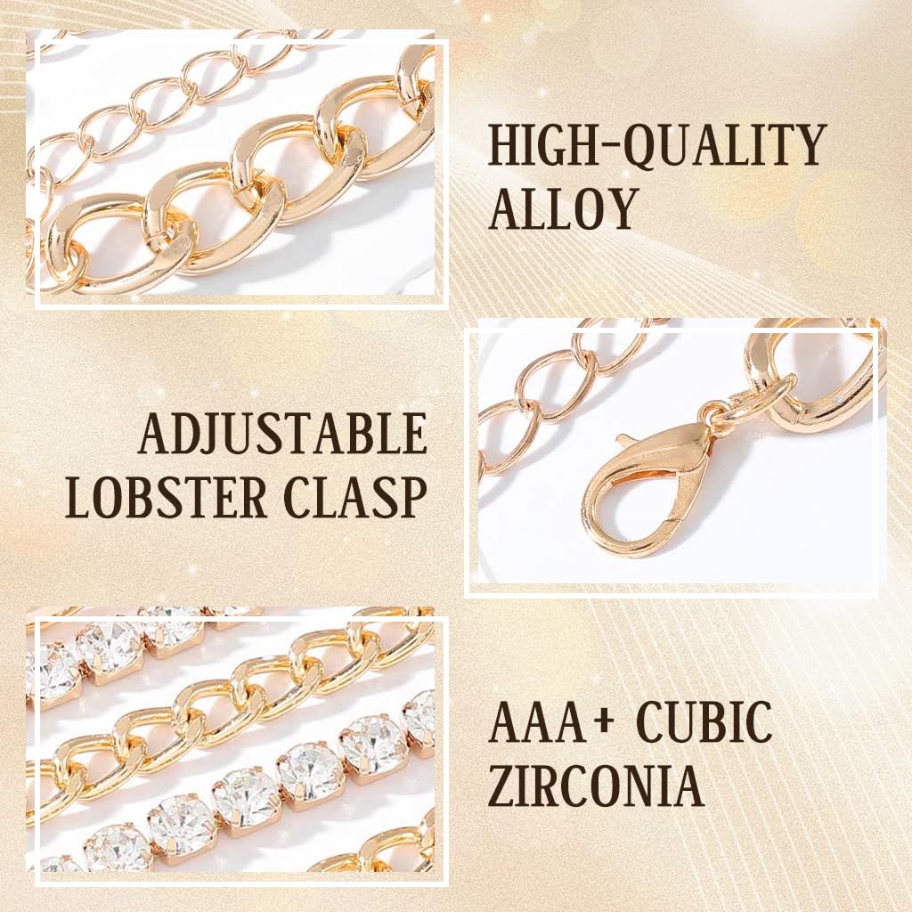 SANNIDHI Gold Waist Chain for Women featuring Multi Layered Rhinestone Design | Adjustable Fit