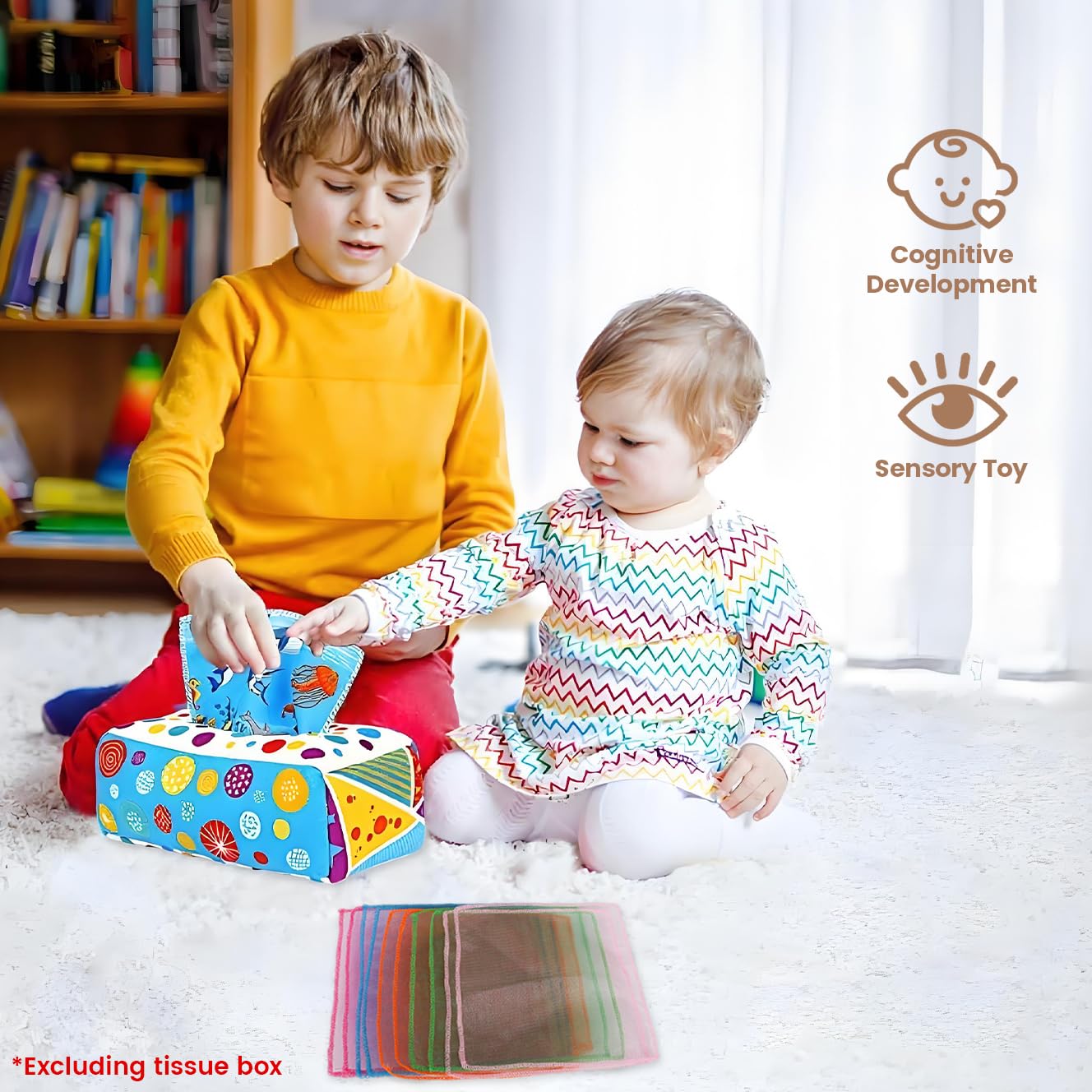 PATPAT Montessori Toys Play Silks for Early Sensory Development with 10 Pcs 15x15cm Color Scarves