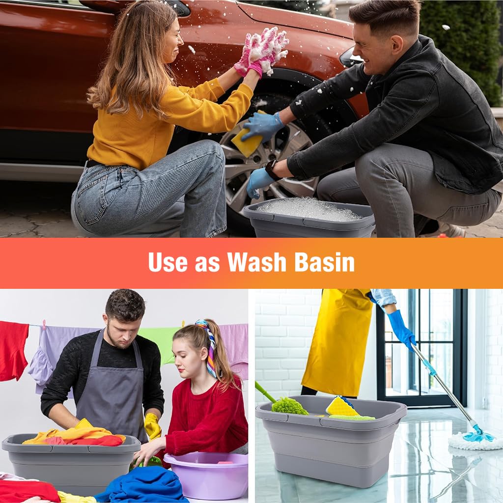 Proberos Camping Collapsible Bucket with 16L Capacity and 2 in 1 Lid Table | PP TPE Outdoor Use