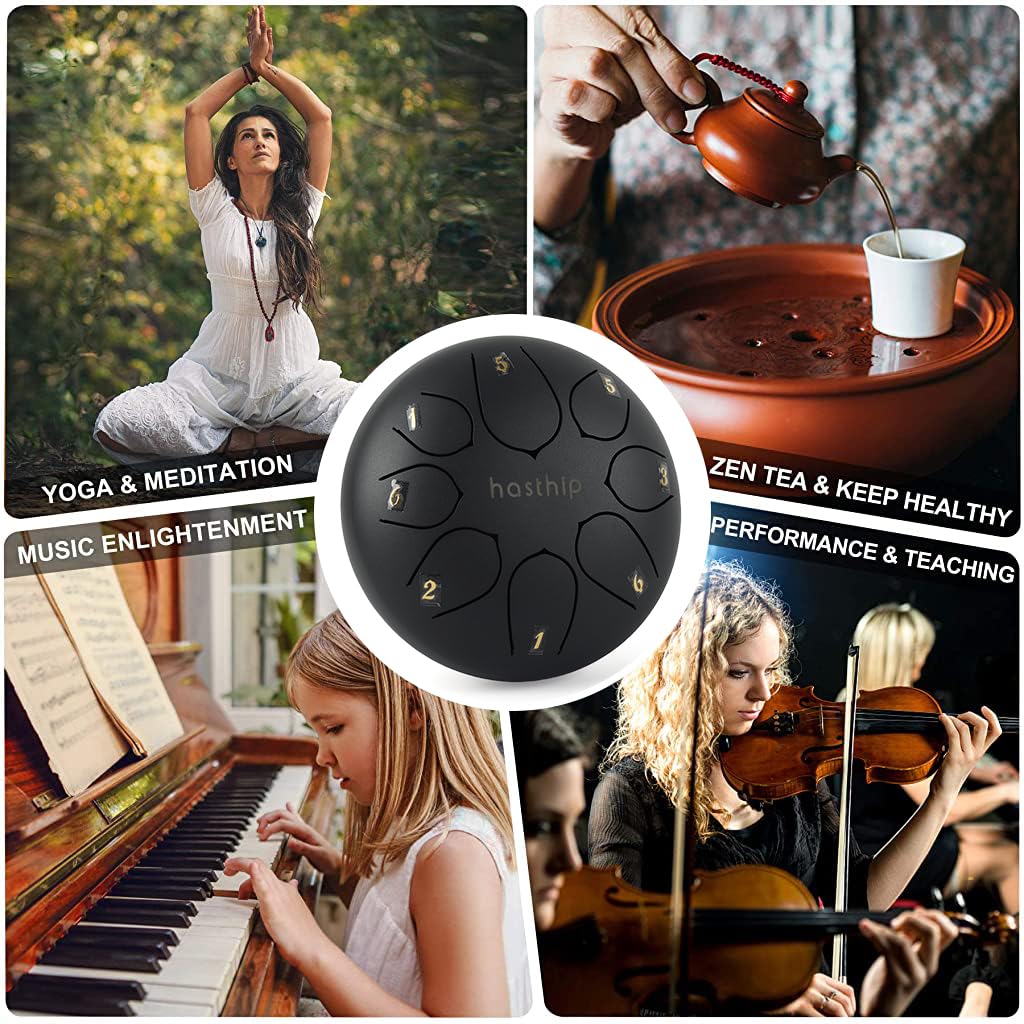 HASTHIP Steel Tongue Drum for Meditation and Yoga with 6 in 8 Note Design | Gold Handpan