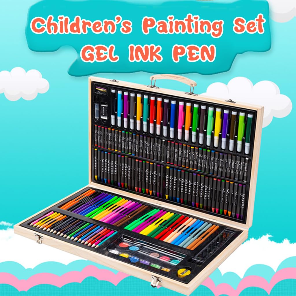 ZIBUYU Painting Drawing Kit for Kids with 180 pcs Art Supplies in Wooden Case | Birthday Gift