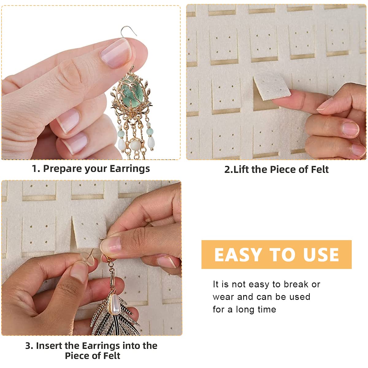 HASTHIP Felt Hanging Earring Organizer for 300 Pairs with 22.5x13.6 in Wall Display | White