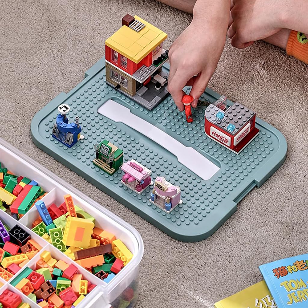 PATPAT Kids Toy Storage Case Double Layer Multi Compartment Building Blocks Bulk Toy Bricks Storage Case Portable Kids Toy Storage Case with Lid, 30.5x23x12.5cm