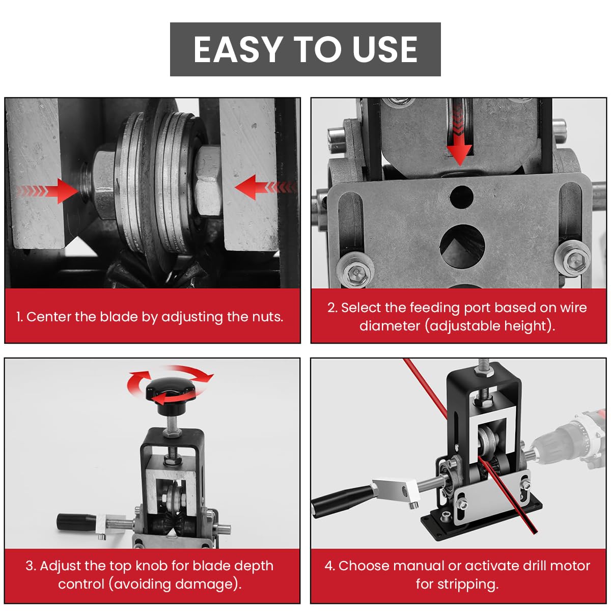 Serplex® Manual Wire Stripping Tool for Electric Power Drill, Drill-Operated Wire Stripper Tool with Hand Crank Adjustable Universal Manual Wire Stripping Tool for Electric Power Drill