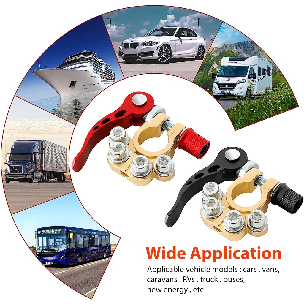 ZIBUYU Car Battery Terminal Clamp for SAE JIS A Type Posts with 4 Port Tinned Copper Connectors | 3PCS Set