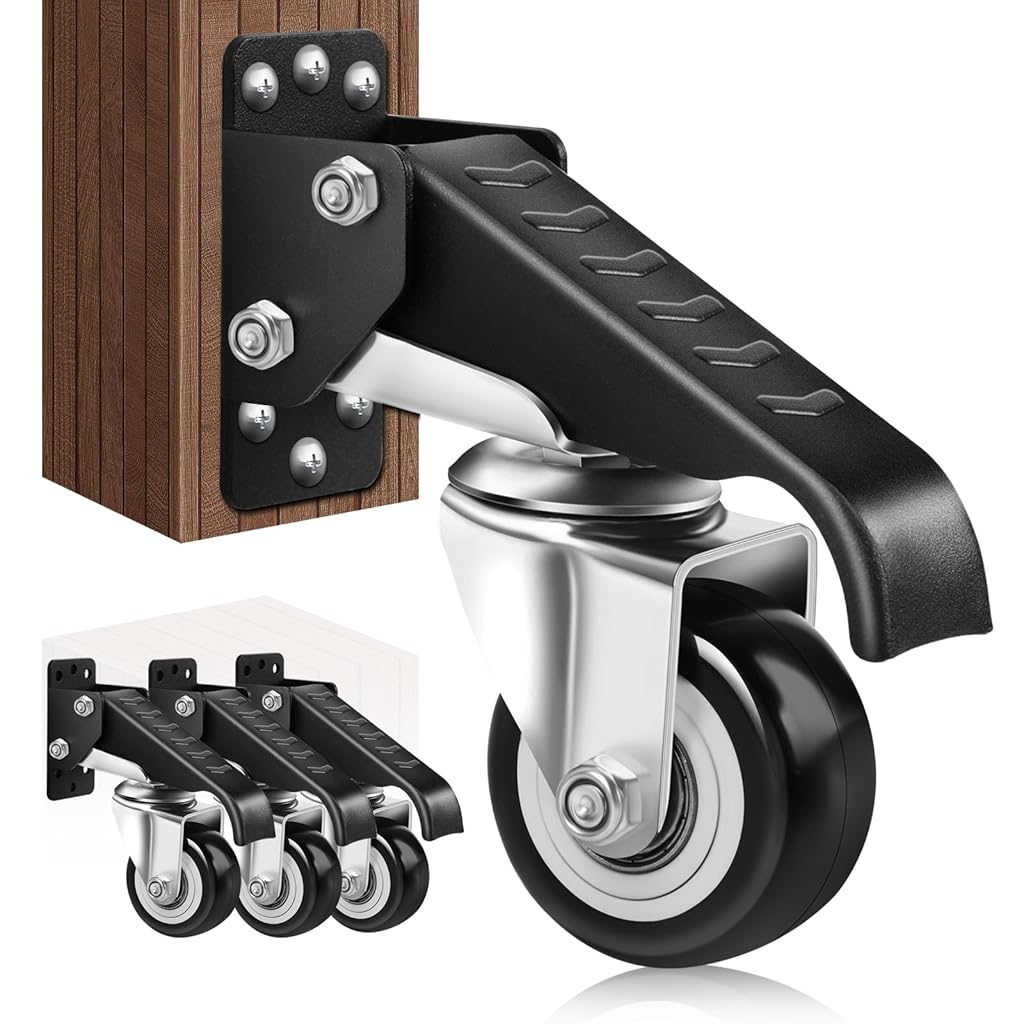 HASTHIP® 4Pcs Mobile Workbench Casters 360-degree Swivel Casters Max 440lbs Loading Capacity PVC Noise Reduction Casters with Brakes Universal Screw Fixed Casters for Table, Workbench