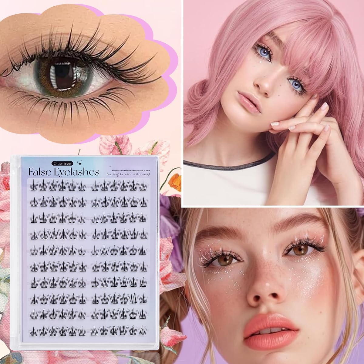 MAYCREATE False Eyelashes for Women with Self Adhesive Reusable Design and 5 Pairs Kit