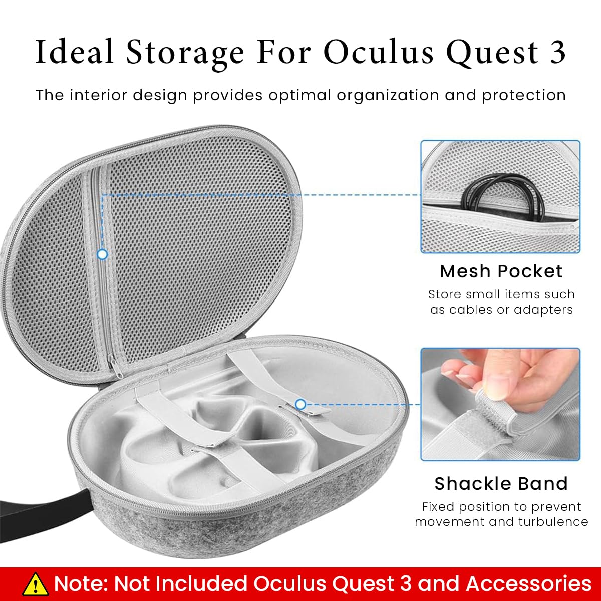ZORBES Carry Bag for Oculus Quest 3 with X Type Elastic Straps and 34x16x20 cm Capacity | Anti Scratch Waterproof Travel Case