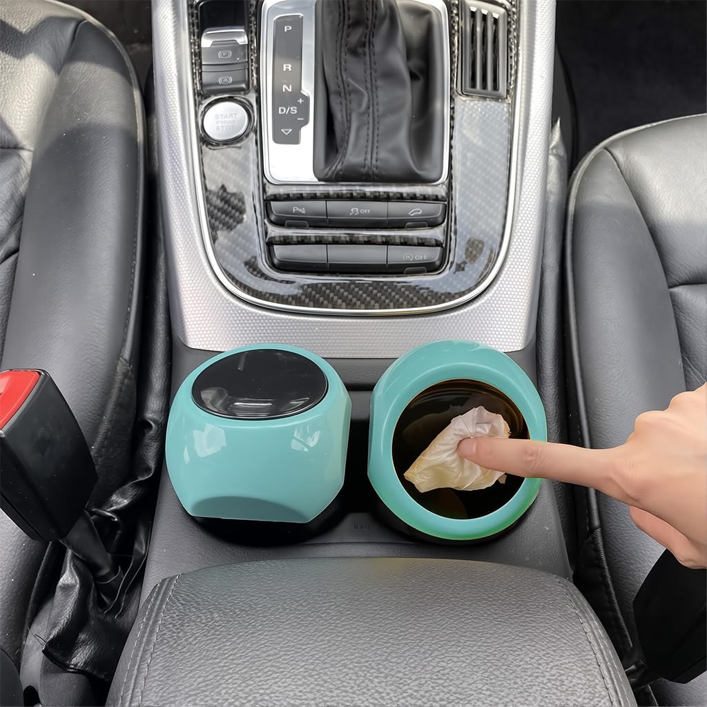 Zibuyu Car Trash Can for Vehicle and Home with Removable Lid featuring 15x9x6cm Blue ABS | Fits Cup Holder and Door Pocket