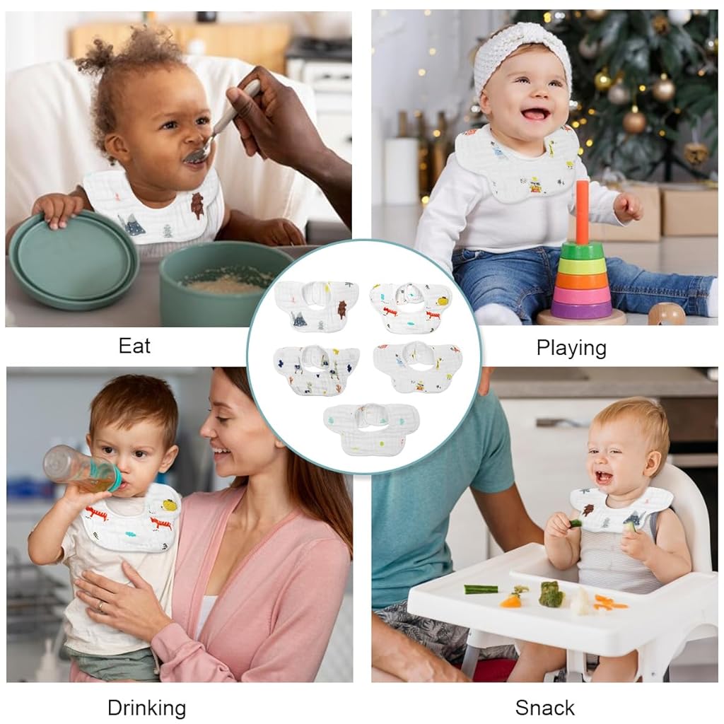 SNOWIE SOFT® 5Pcs Baby Bibs Cute Cartoon Bibs Back Button-up Soft