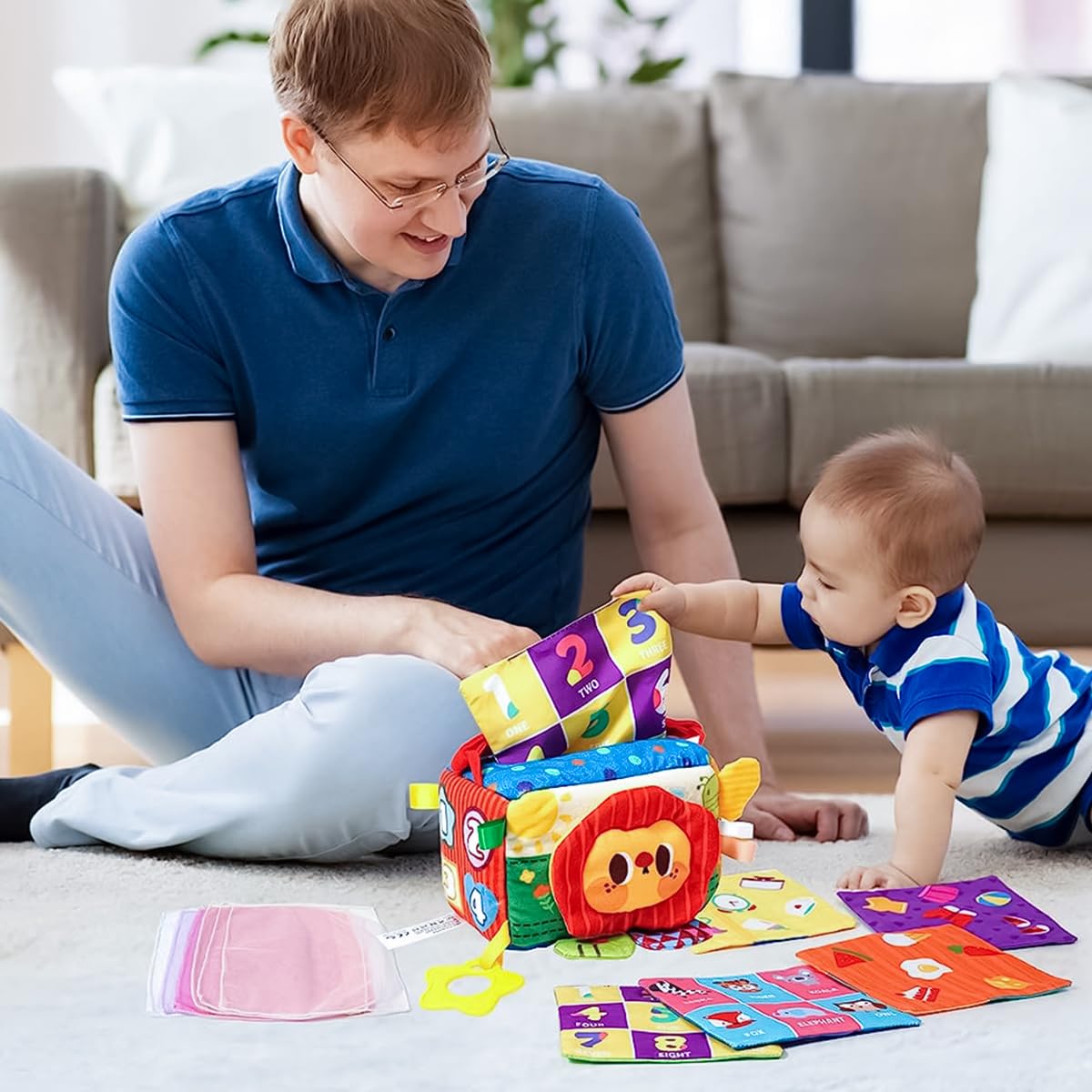 SNOWIE SOFT Baby Tissue Box Toy for 6–12 Months with Teether and Rattles | Soft Plush Lion