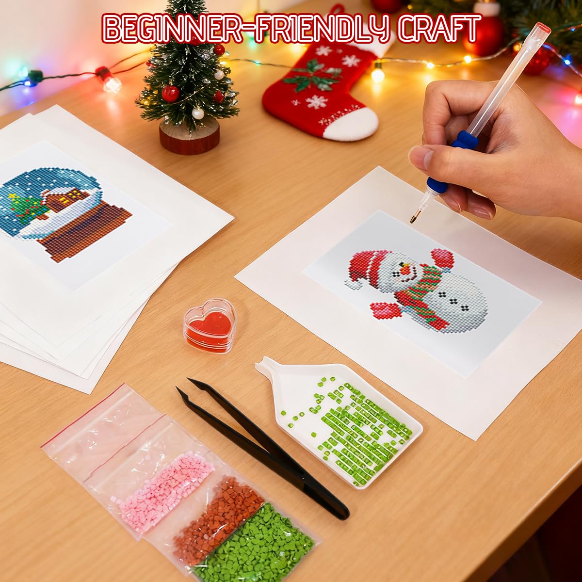 HASTHIP DIY Christmas Diamond Paint Craft Kit with 12 Designs 15x15cm Canvases | Beginner Set