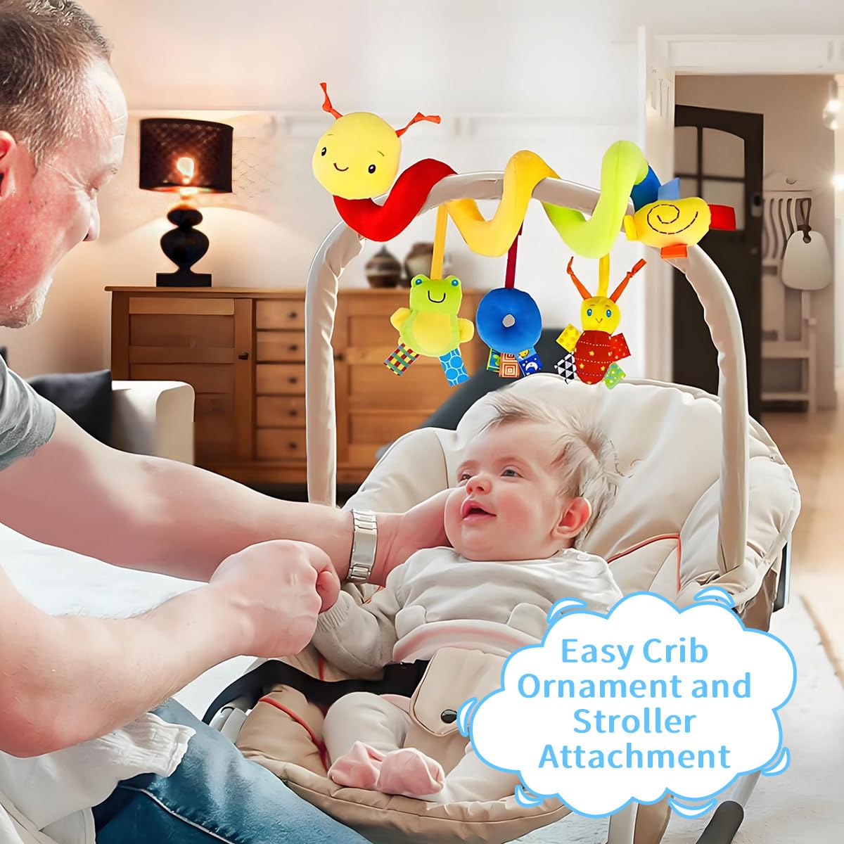 Snowie Soft Stroller Toy for Pram and Car Seat with Mirror and Sensory Spiral | Multicolor Baby Activity Toy