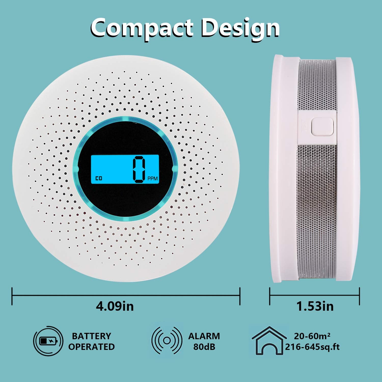 HASTHIP® Smoke Detector 2 in1 Carbon Monoxide & Smoke Detector with Alarm, Fire Alarm Battery Operated with 80db Sound and Light Warning Alarm for Home Bedroom Office