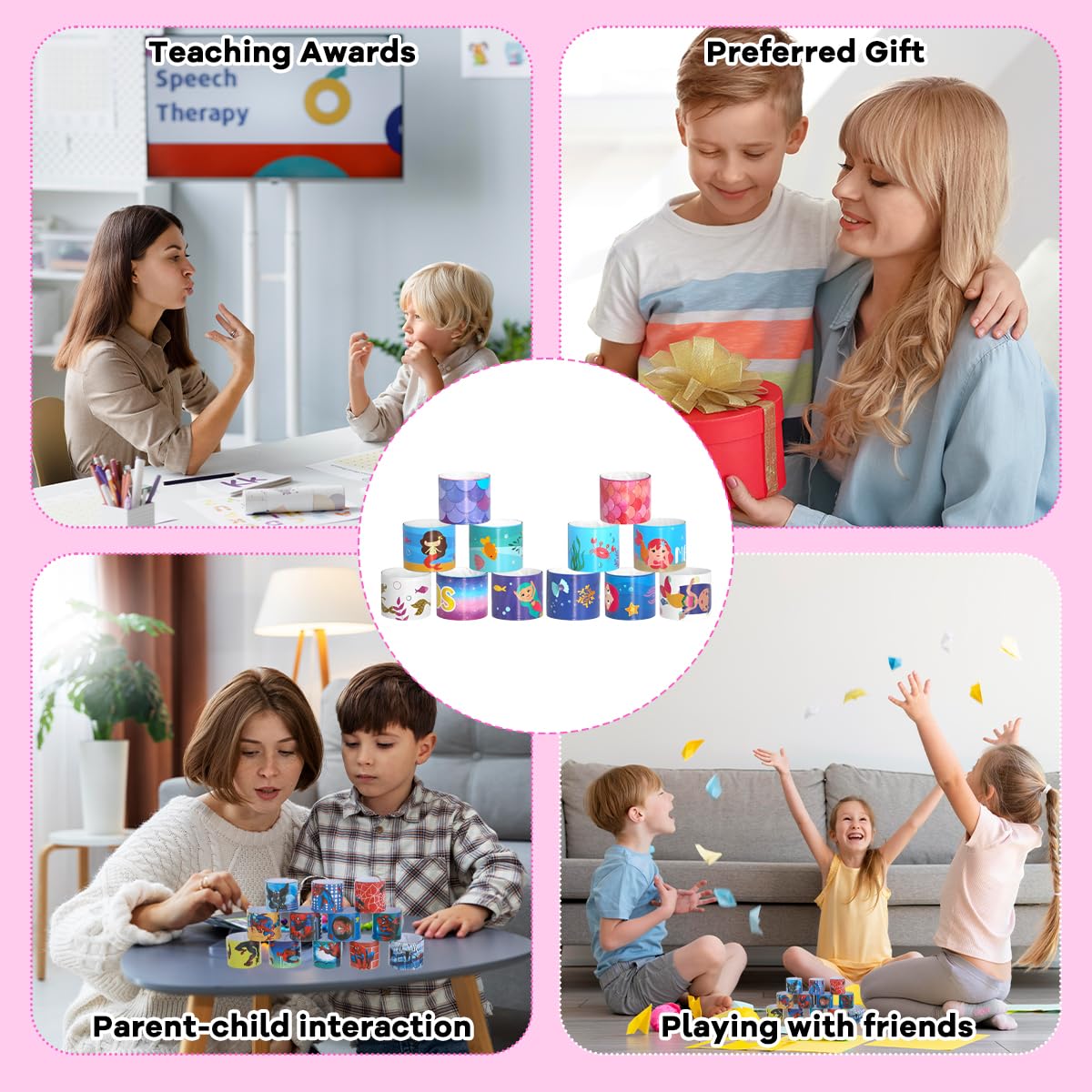 Zibuyu Rakhi for Kids featuring 12pcs 8.6 in Mermaid Slap Bracelets with Soft PVC Bands | Fun Party Favor