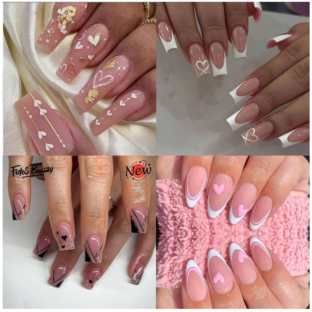 MAYCREATE Heart Nail Stickers for Art and DIY Nails featuring 8 Sheets Black White Pink Designs
