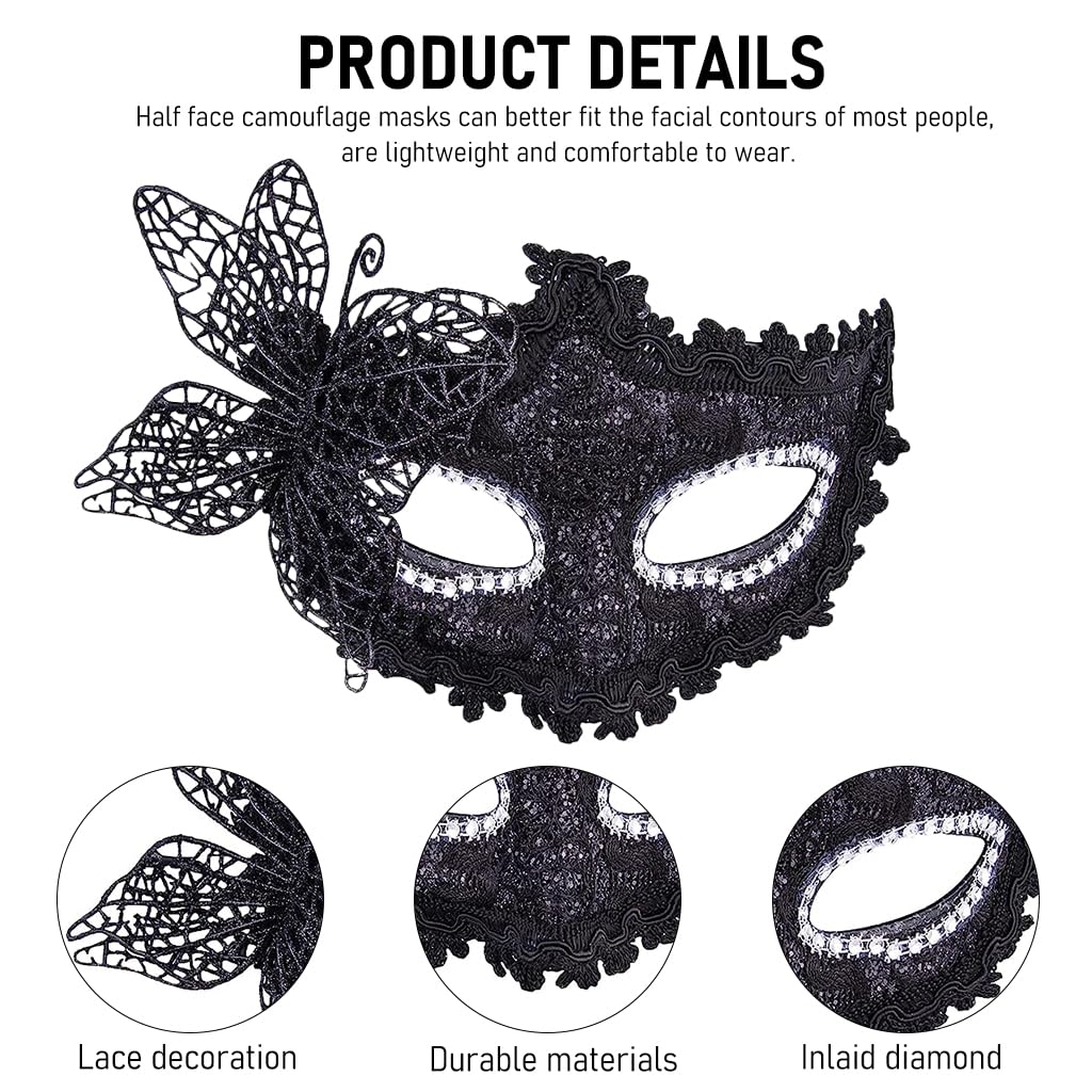 Optifit® 2Pcs Masquerade Masks Lace Eye Mask, Women Men Halloween Mask Lady Girl Party Mask, Vintage Carnival Masquerade Mask for Halloween Masquerade Costume Party (Black)