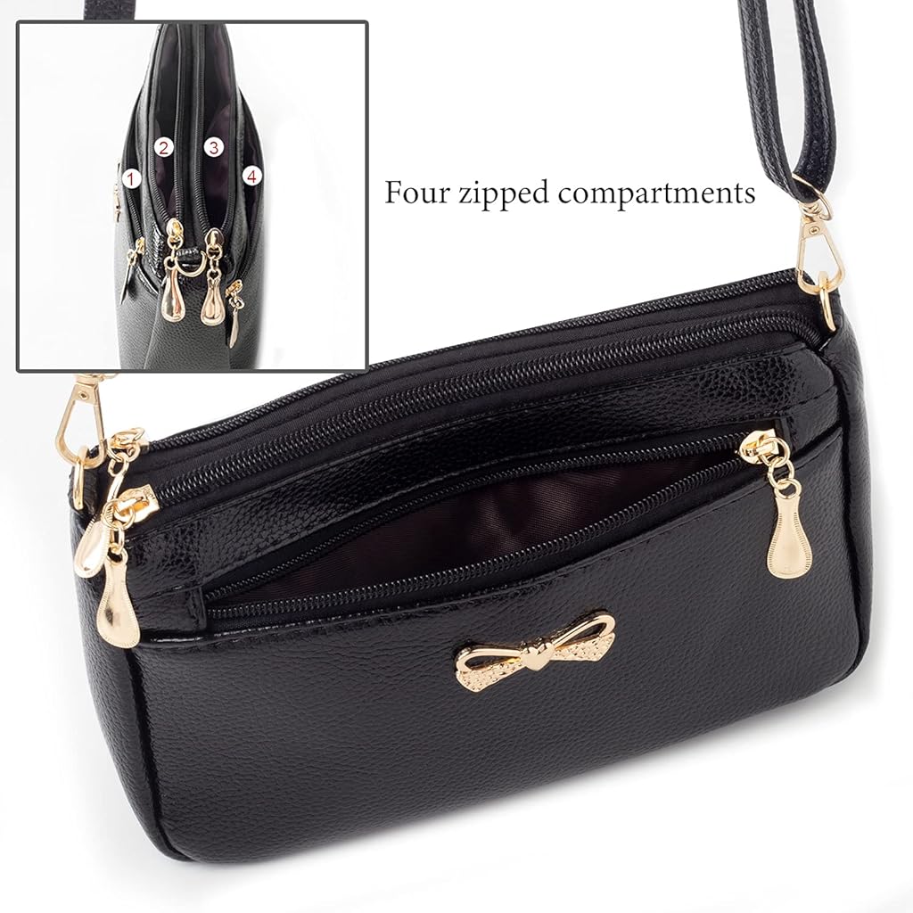 PALAY® Small Women's Crossbody Bags Soft PU Leather Wristlet Clutch Shoulder Bag with Zip Pockets Includes Adjustable Shoulder and Wrist Straps (Black)