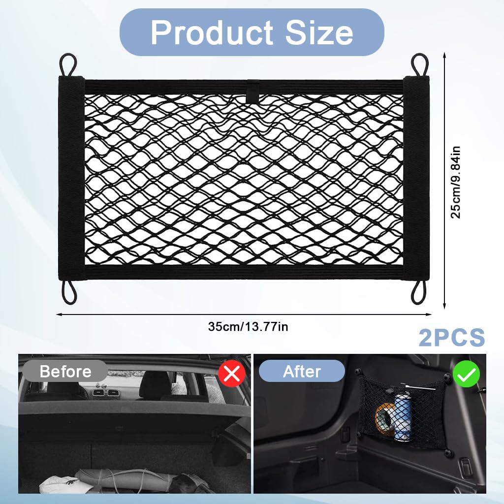 STHIRA Car Storage Organizer Nets 45x25cm for Sedan SUV featuring Screw-Fixed Nylon Mesh | 2Pcs Clutter-Free Trunk Utility