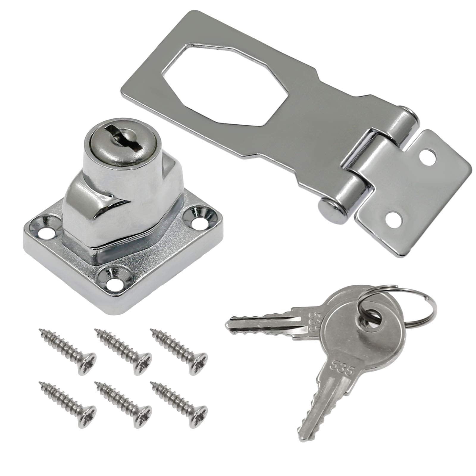 HASTHIP Drawer Lock Set for Cabinets and Desks with 3 in Keyed Hasp Chrome Plated | 2 Sets