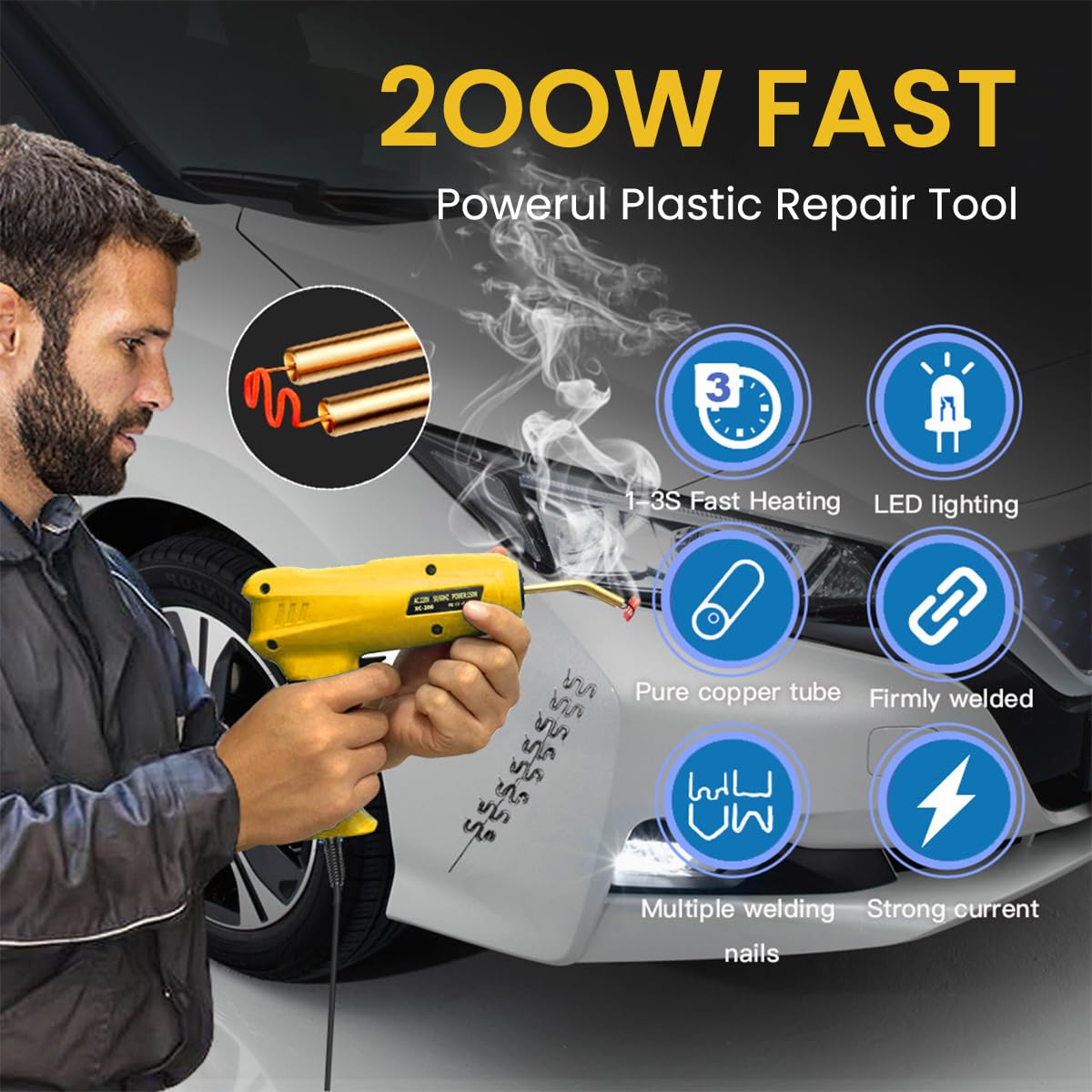 Serplex® 200W Plastic Welder Welding Machine Hot Stapler Kit, Plastic Welder Gun with Light, Car Bumper Repair Kit with 200Pcs Stapler Staplers Plastic Welder & Soldering Iron Gun Plastic Repair Kit