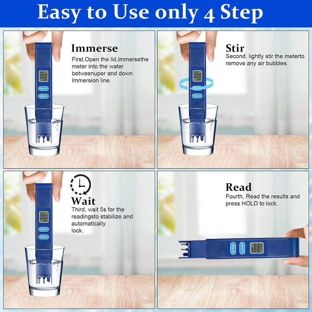 HASTHIP TDS Meter for Pool and Drinking Water with 0-9990ppm LCD Display and Alloy Probes