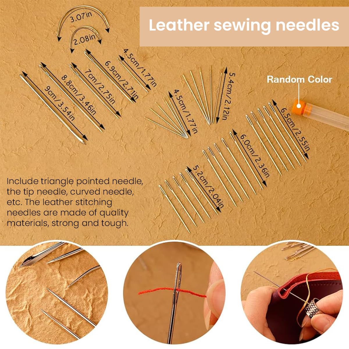 HASTHIP® 59 Pcs Leather Sewing Kit, Leather Needles for Hand Sewing, Heavy Duty Sewing Upholstery Repair Kit Waxed Thread Large-Eye Stitching Needles for Carseat Backpack Carpet Boots Shoes Sofa