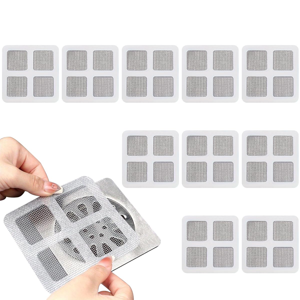 HASTHIP Disposable Shower Drain Hair Catcher 30Pack for Bathroom and Kitchen | 4mm Mesh Stickers 4x4 in