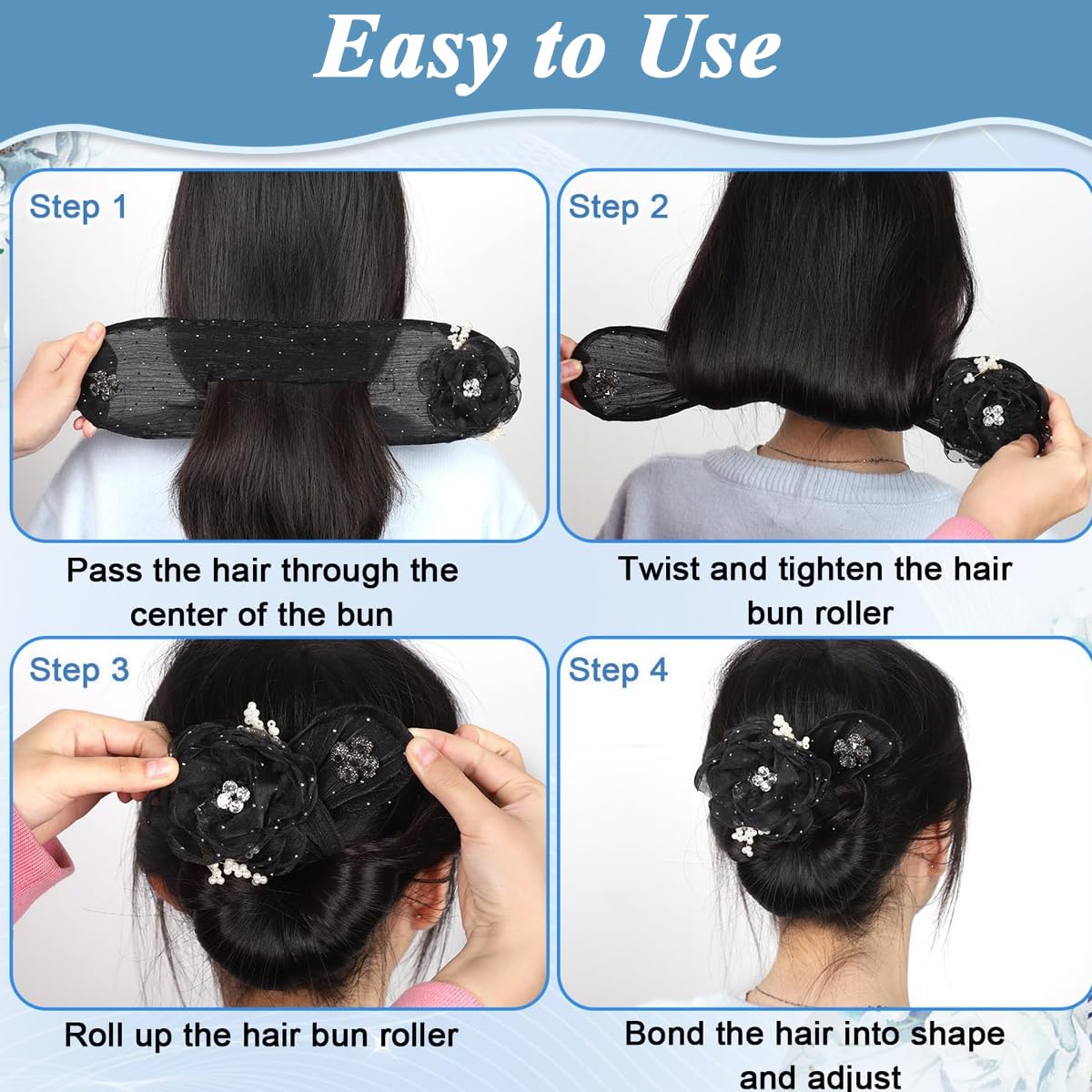 PALAY Hair Bun Maker for Elegant Hairstyles with Flexible Wire featuring Lace Flowers and Pearls