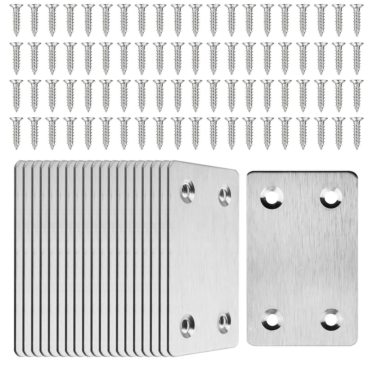 Serplex Furniture Mounting Plates 60PCS for Wood Shelves and Cabinets with Screws | 1.3mm Stainless Steel Brace 2.4in x 1.5in