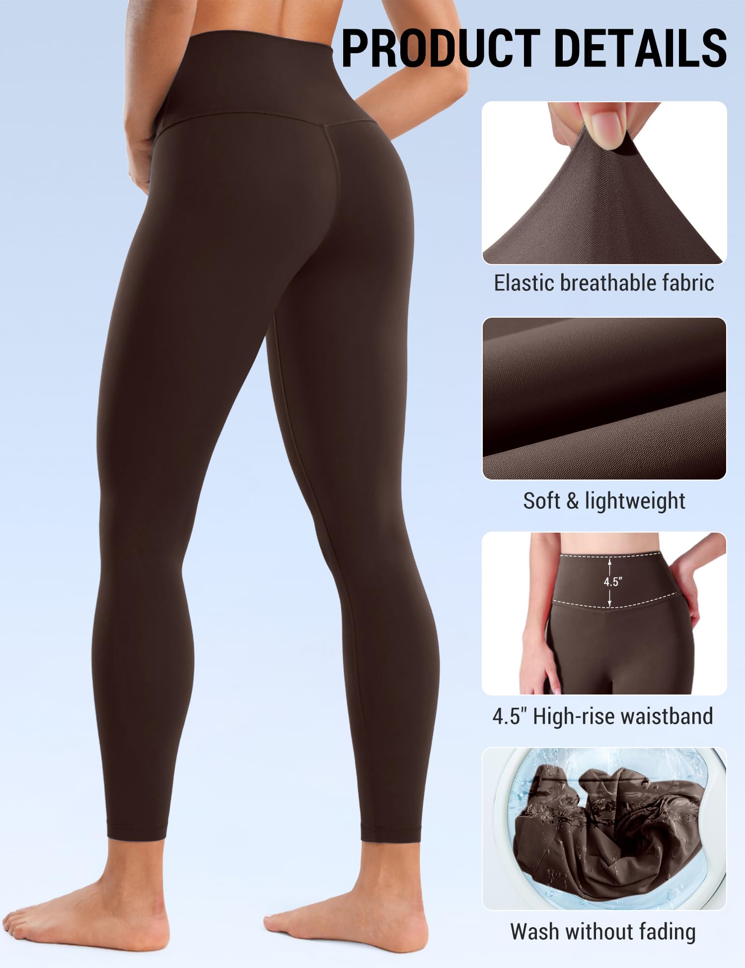 Venzina Yoga Pants for Women with Tummy Control and 4 Way Stretch | Super Soft Dark Brown