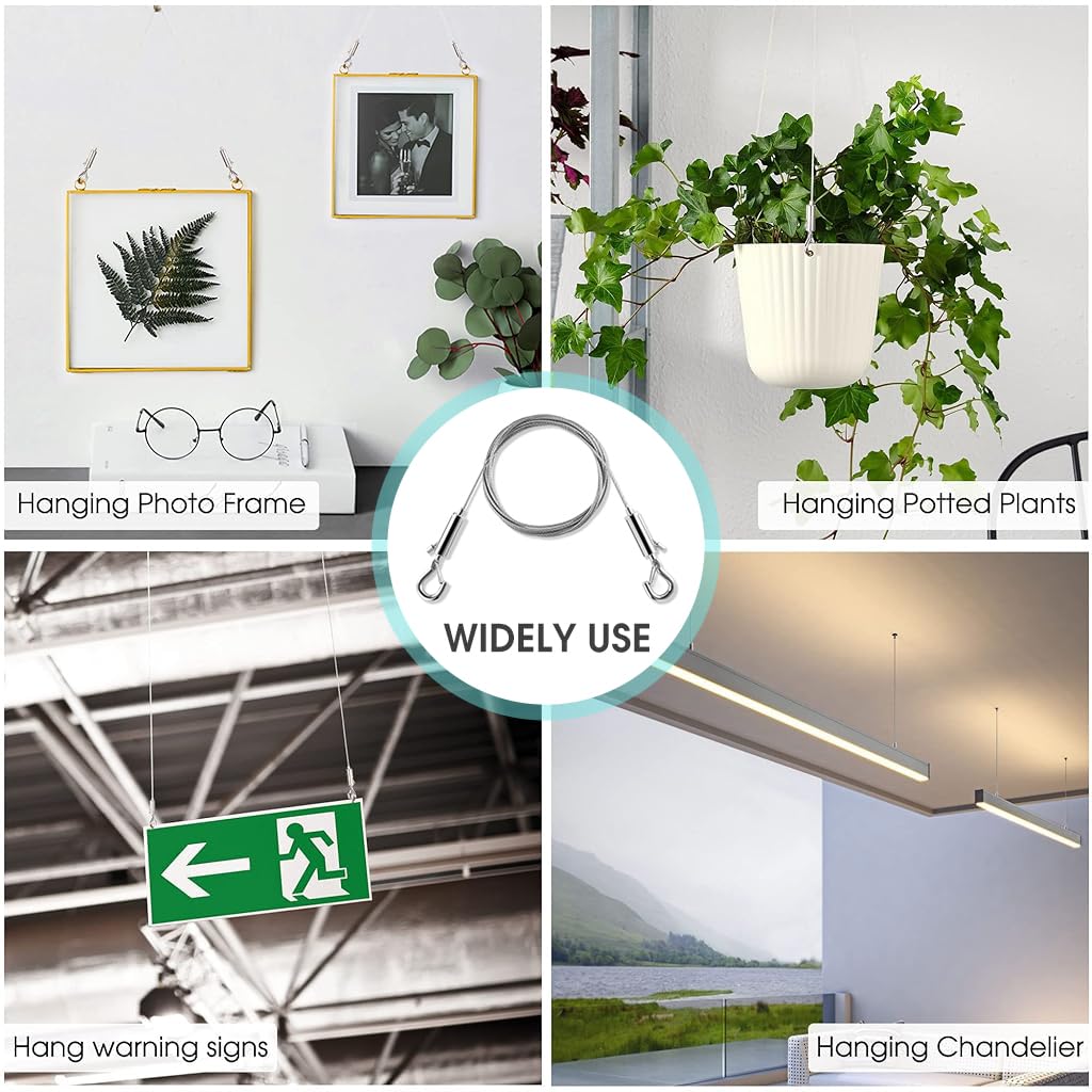 HASTHIP Hooks for Picture Hanging with Quick Release Buckles and 1m Adjustable Stainless Steel Wire