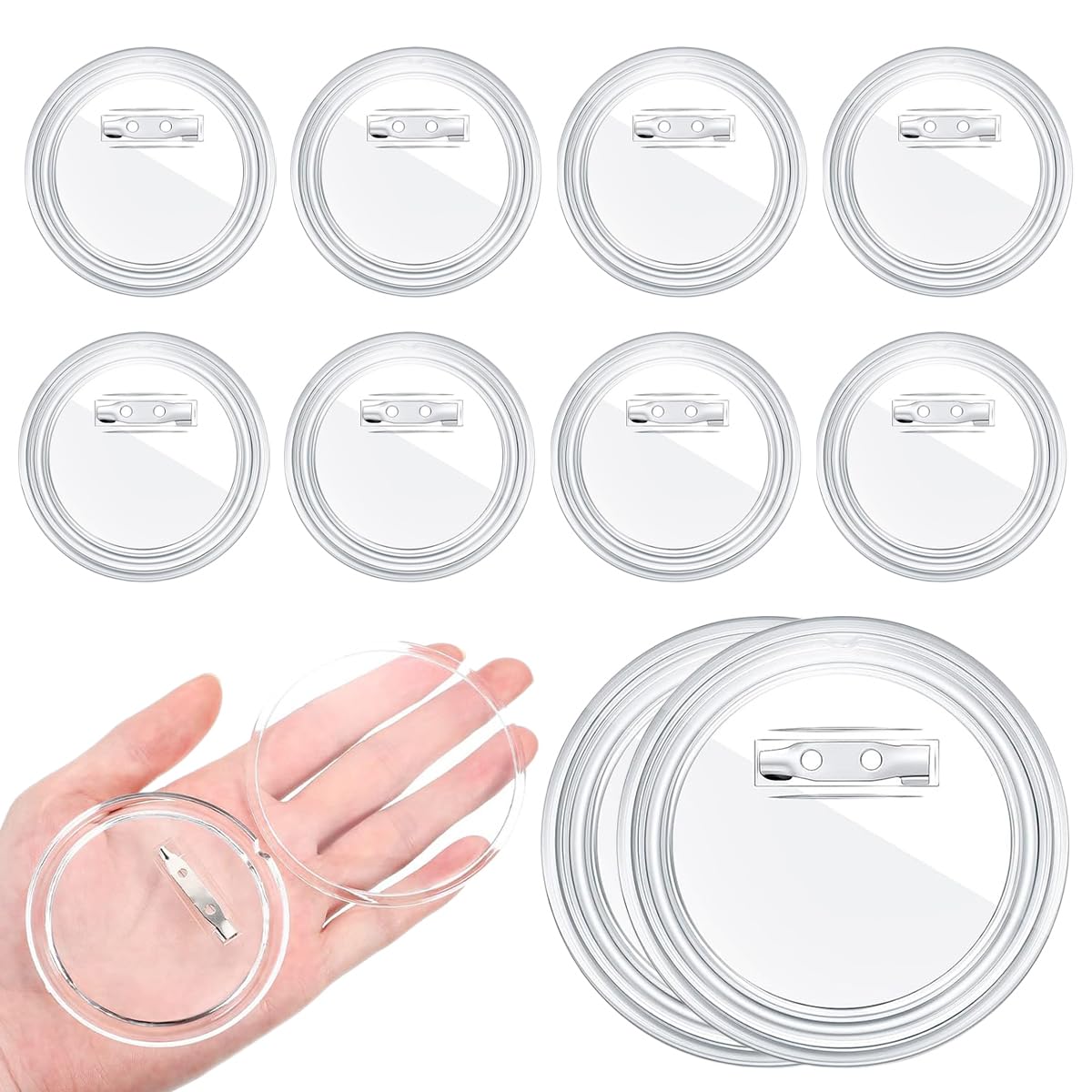 HASTHIP DIY Badges for Personalized Logo Design with Built In Pin Back | 10Pcs 75mm Transparent Covers
