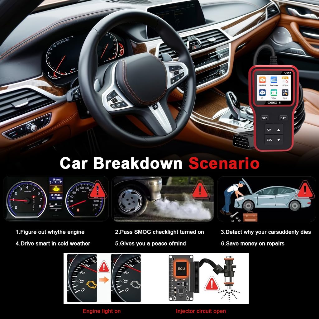 STHIRA OBD2 Scanner for Engine Diagnostics with Built In Battery Tester and 2.5 ft Cable