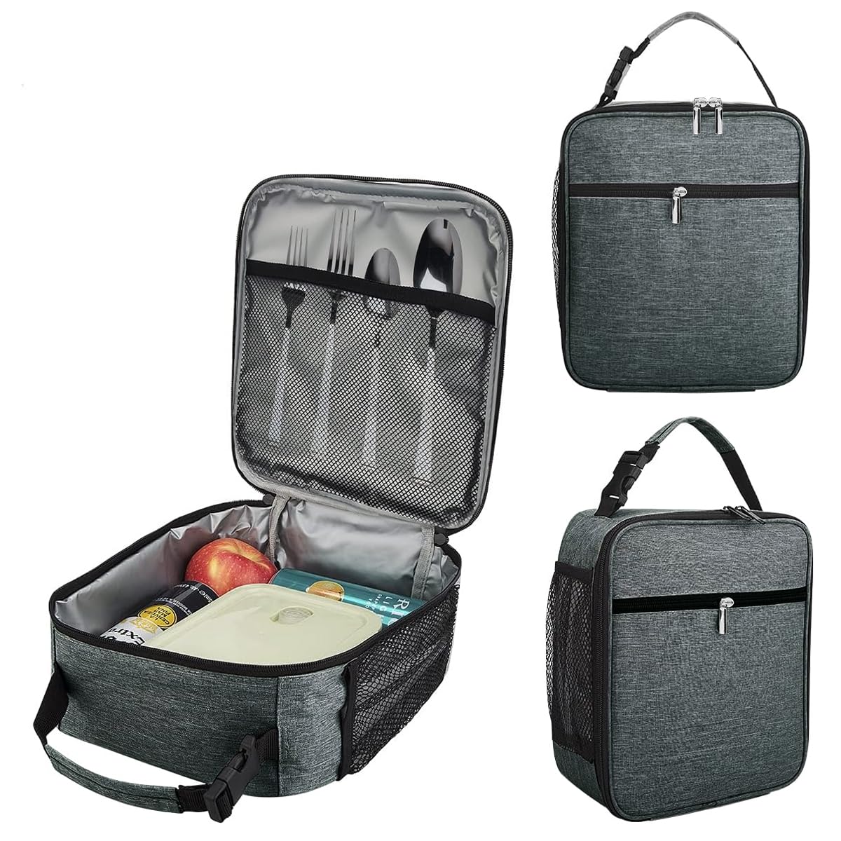 Venzina Lunch Box for Work and Picnic with Quick Release Buckle Handle 8.7×4.5×10.2 in Grey | Insulated Oxford Fabric for Men and Women
