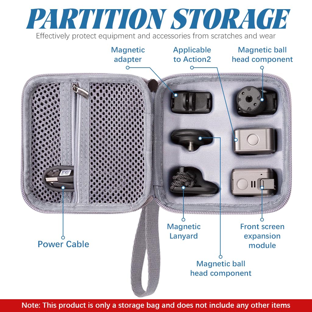 ZORBES Carrying Case for DJI Action 2 with Six Slot Design featuring EVA Hard Shell and Lanyard | Grey Travel Bag