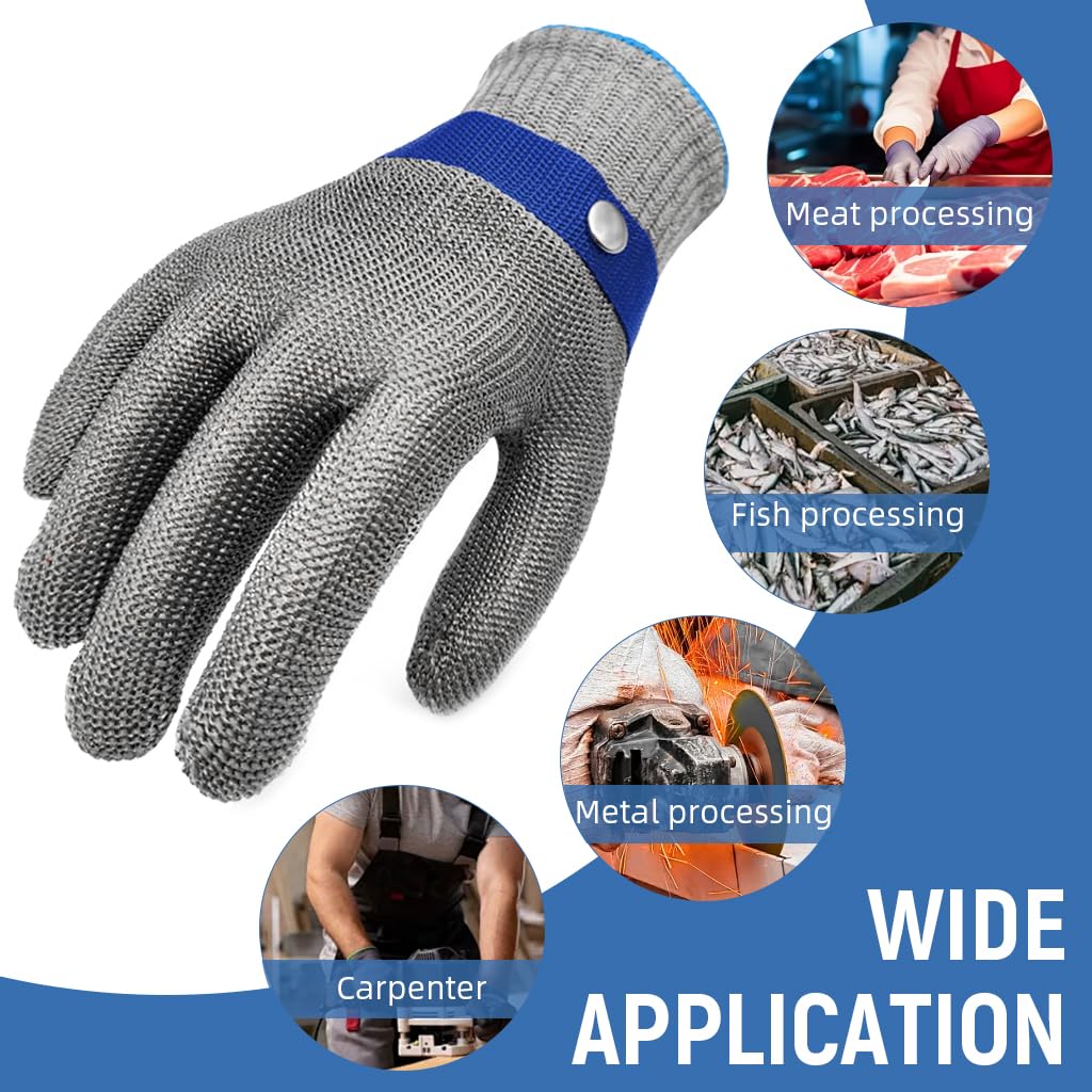 HASTHIP Safety Gloves for Fish and Meat Handling with Level 9 Cut Protection Mesh | Stainless Steel Adjustable Fit for Men