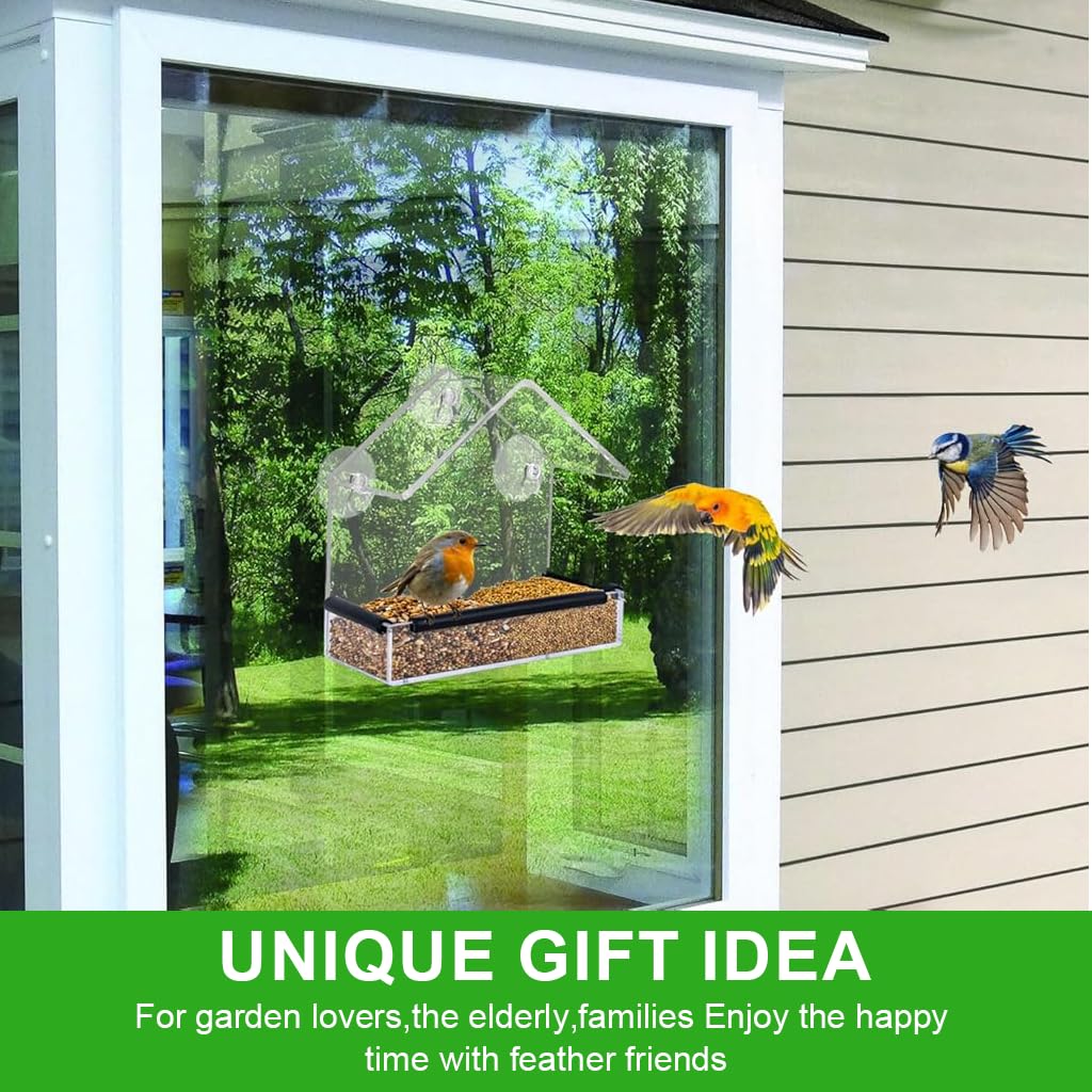 HASTHIP Bird Feeder for Windows with Suction Cups and Perching Rod | Clear Hut Style Design