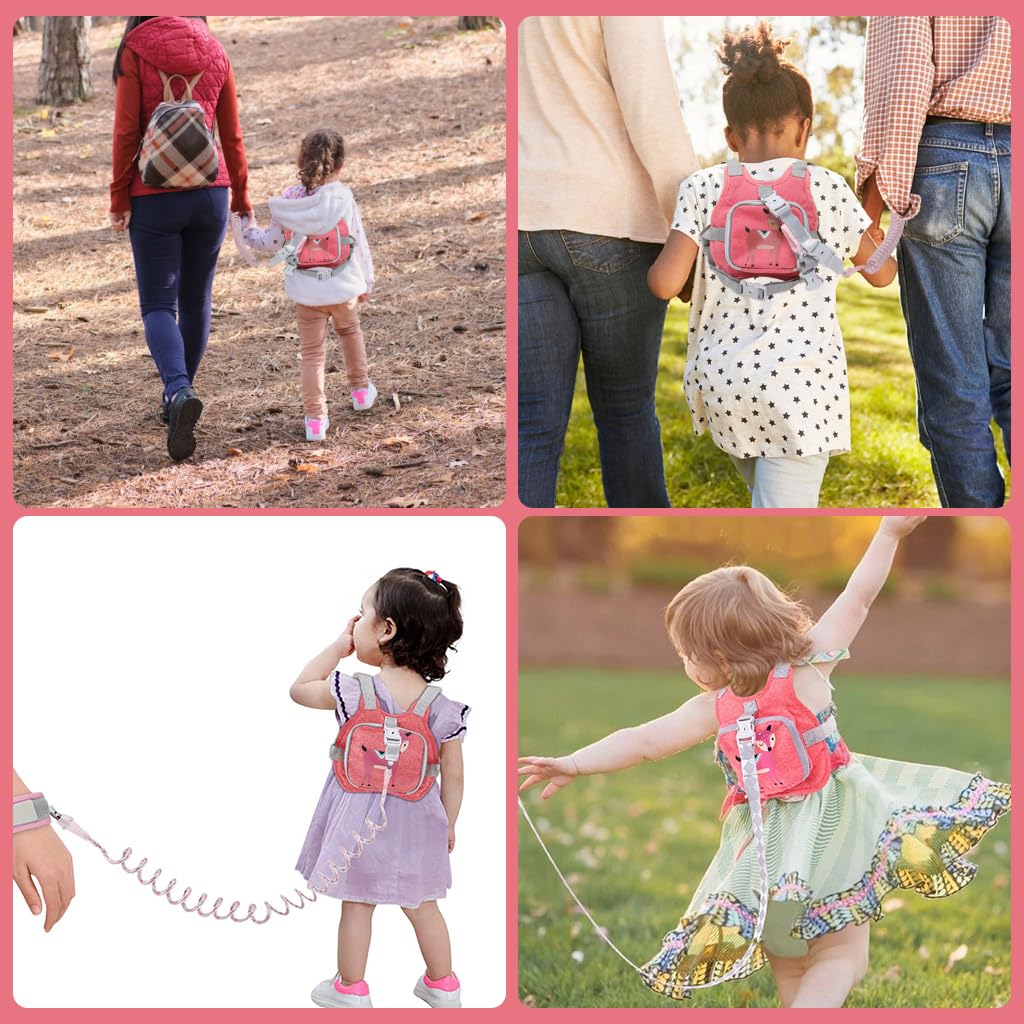 SNOWIE SOFT® Toddler Leash and Harness Cartoon Backpack Style Toddlers Safety Harness with Anti Lost Wrist Link & Reflective Leash Outdoor Strolling Toddler Harness Backpack Baby Walking Harness